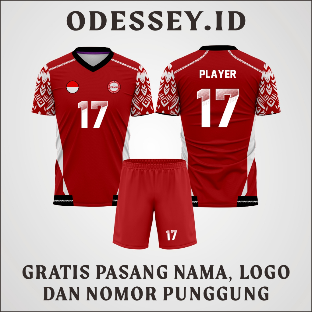 Jersey baju volly gratis sablon nama + nomor dan sponsor jersey pria dan wanita full printing