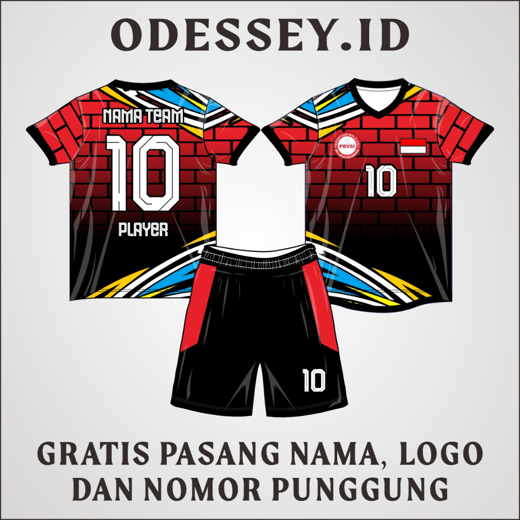 Jersey baju volly gratis sablon nama + nomor dan sponsor jersey pria dan wanita full printing
