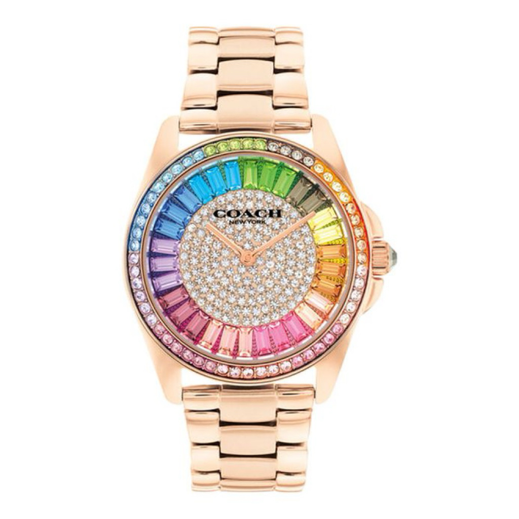 [RARE] Coach Greyson 14504275 Ladies Rainbow Dial Rose Gold Stainless Steel Strap