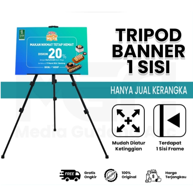 Tripod Banner 1 Sisi / Stand Frame / Banner Stand / Stand Foto Wedding / Standing Frame Lukis / Stan