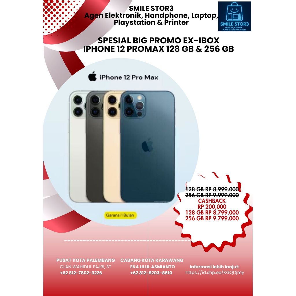 Second Original 100% Like New EX-IBOX Iphone 12 Pro & Promax 128 GB, 256 GB