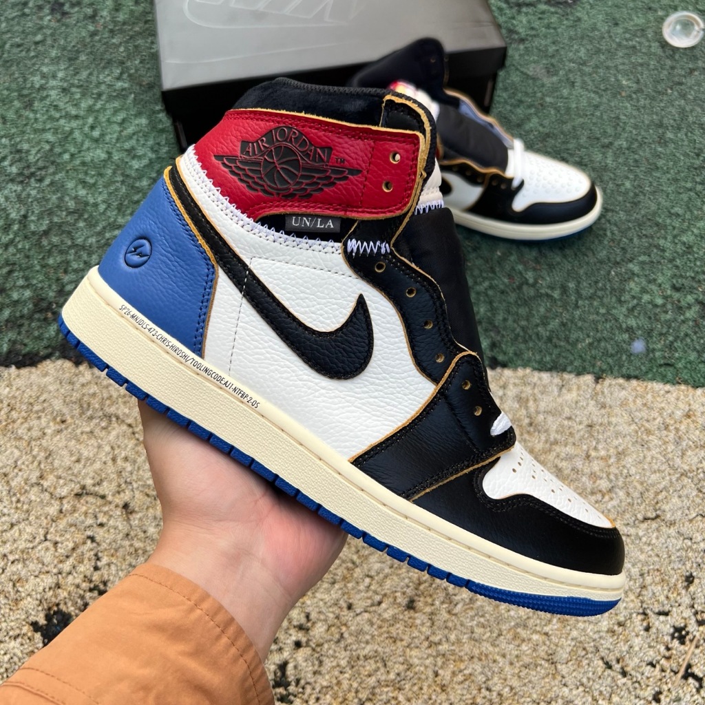 Union LA x Fragment Design x AJ1 High OG Black White Blue Unisex High-Top Retro Basketball Shoes