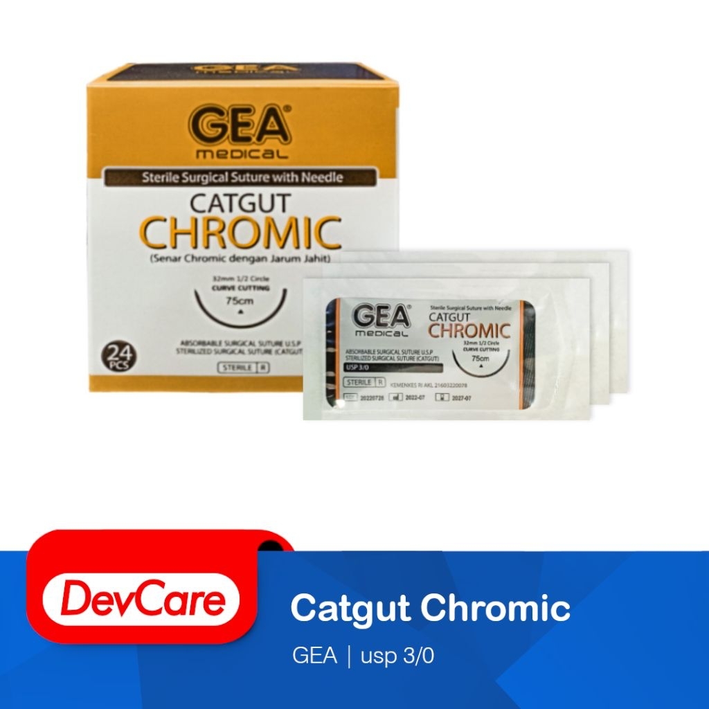 GEA Catgut Chromic Plain Silk Surgical Suture + Needle Ecer/Pcs