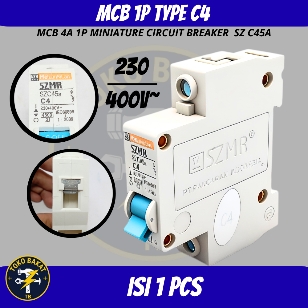 MCB SZMR 4A miniature circuit breaker SZMR 4A pemutus arus listrik MCB SZMR 4A SNI / Pengamana Arus 