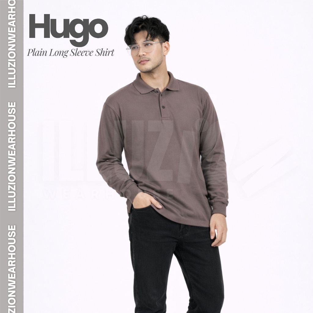 Illuzion Wearhouse Hugo Polo Shirt Mocca - Long Sleeve - Polo - Kaos Polo Unisex - Polo Pria - Polo 