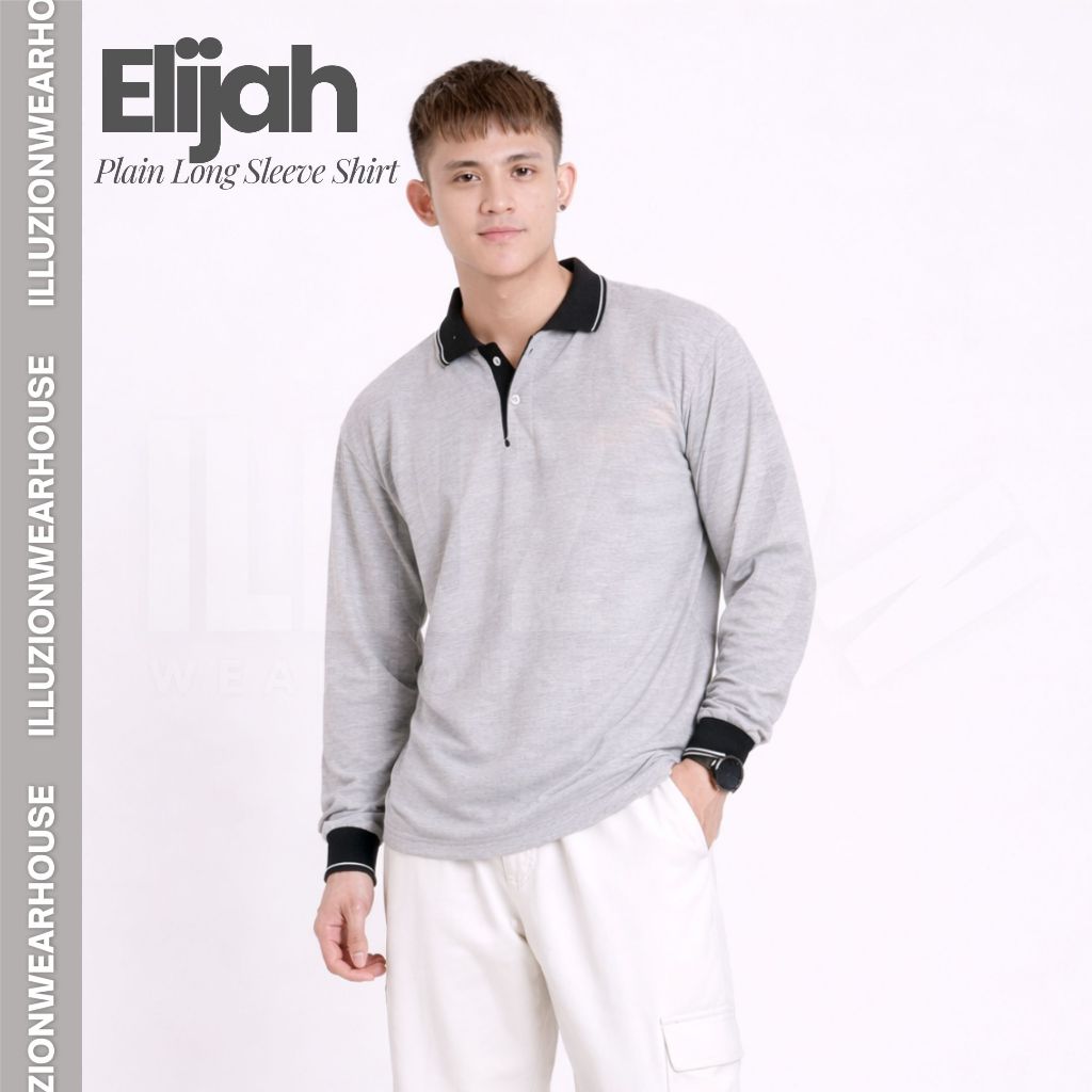 Illuzion Wearhouse Elijah Polo Shirt Light Grey Black - Long Sleeve - Polo - Kaos Polo Unisex - Polo