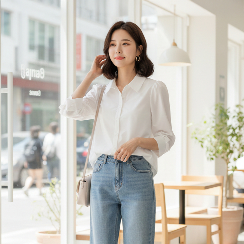 Kemeja Putih Wanita Lengan Panjang YL 137 Bahan Katun Premium Import Kekinian Terbaru Fashion Style 