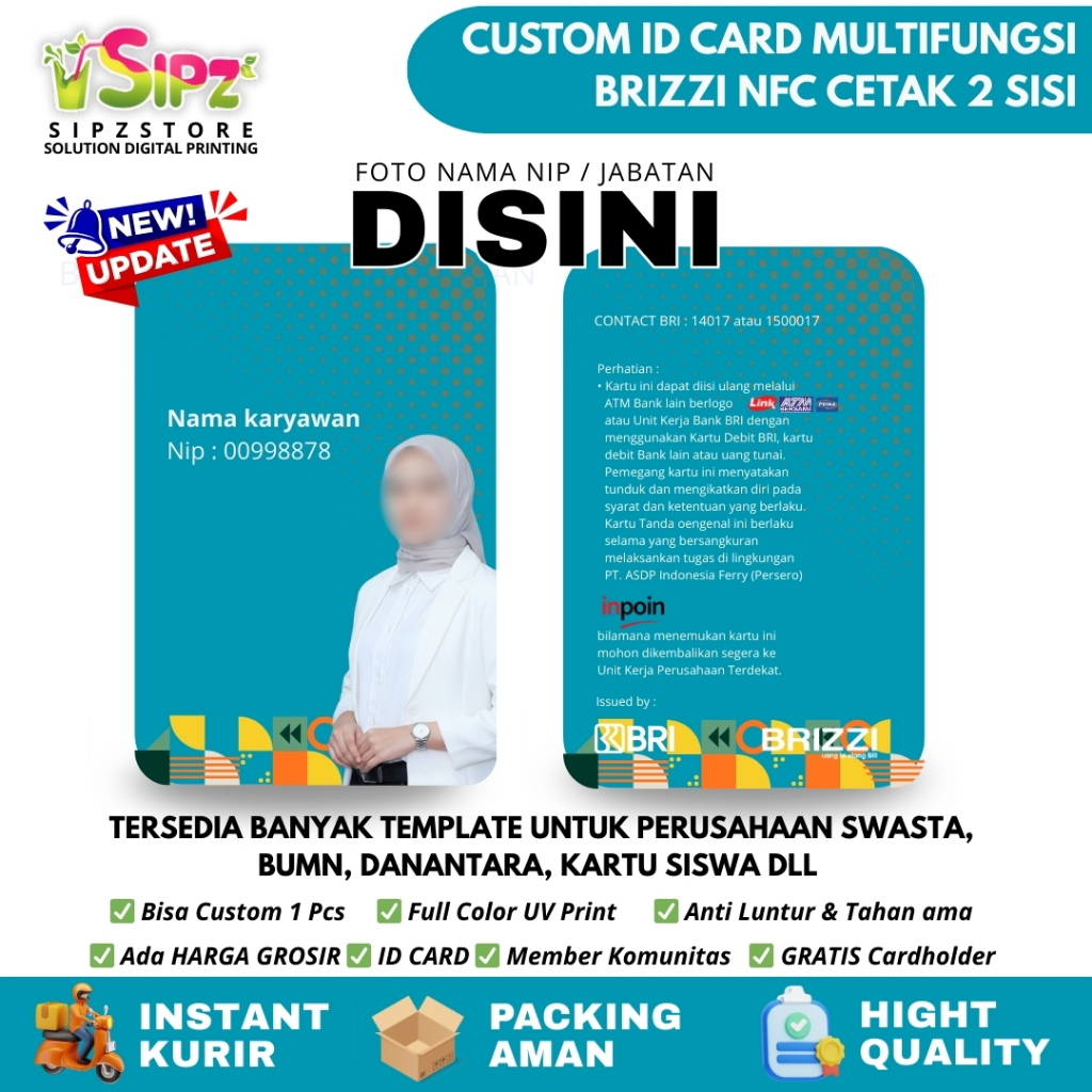 ID Card Custom BRIZZI NFC BRI Print UV Banyak template terbaru