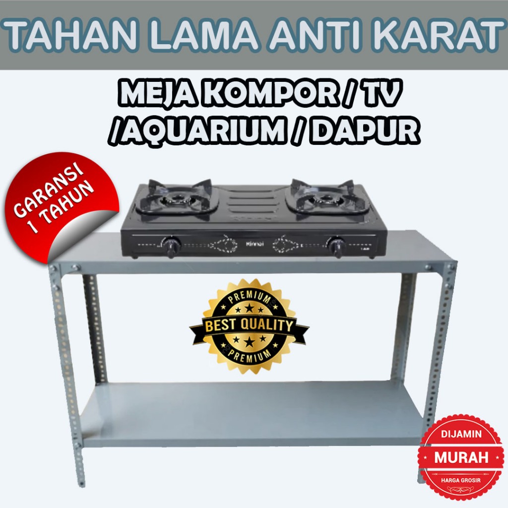 Rak Besi 2 Susun Serbaguna Tahan Karat 60kg Meja Kompor Gas Portable Bongkar pasang 2 Tungku Rak Kom