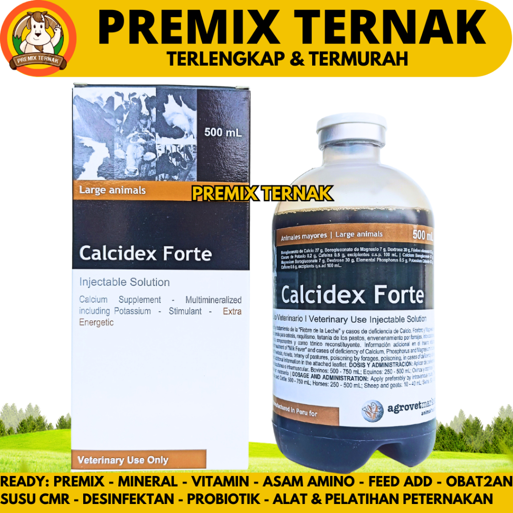 CALCIDEX FORTE 500 ML AGROVET - Obat Hewan Ketosis Milk Fever Ambruk Ternak Sapi Kuda Kambing Babi