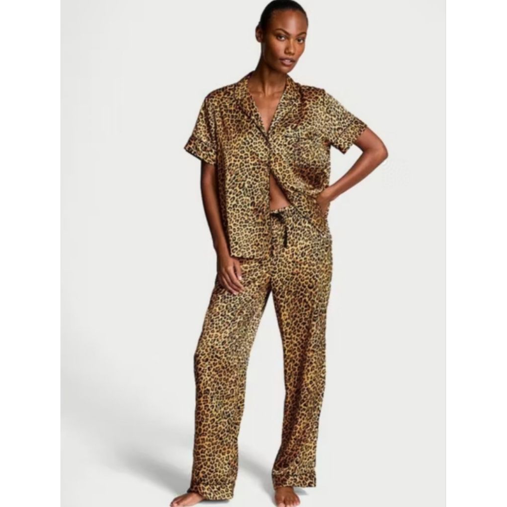 VICTORIA SECRET SATIN PAJAMAS SET LEOPARD