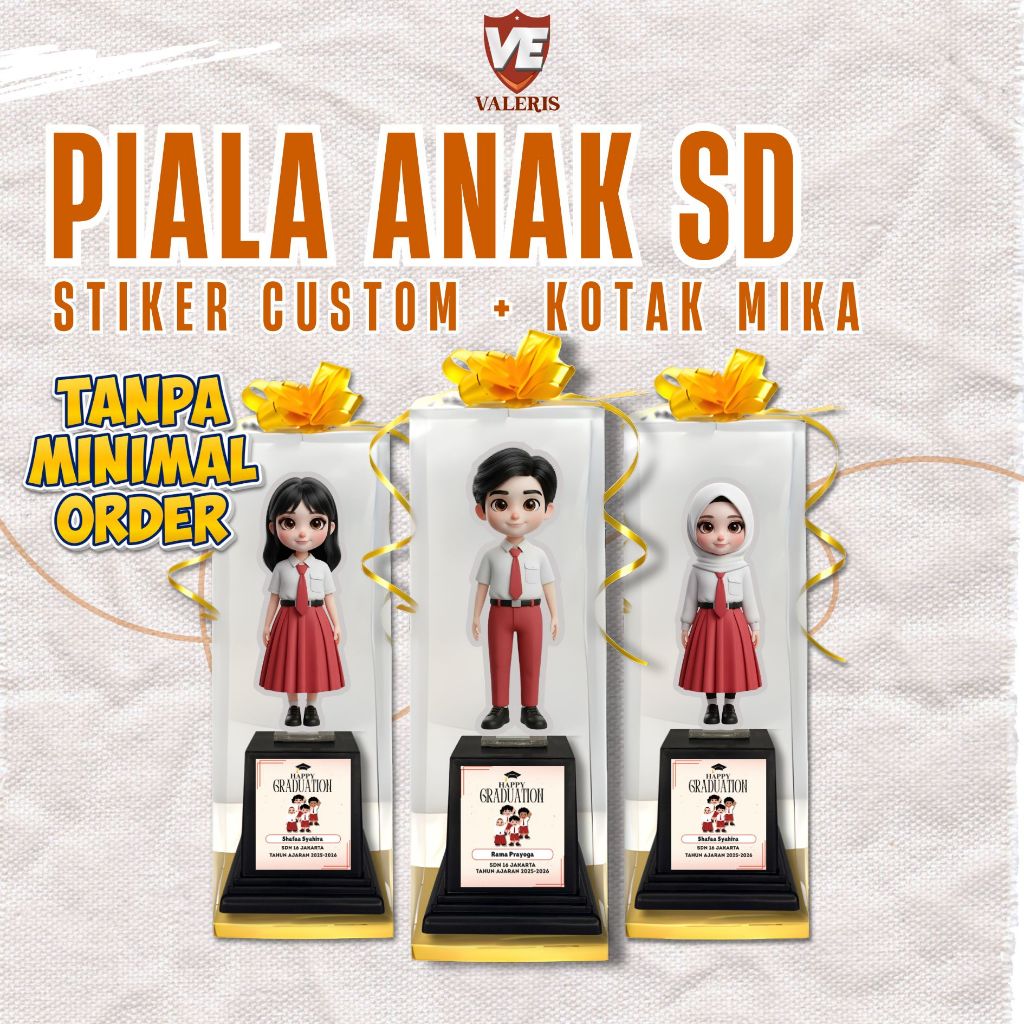 Piala Akrilik Wisuda Anak Sekolah SD | Sticker Custom + KOTAK MIKA | Hadiah Ranking,Penghargaan