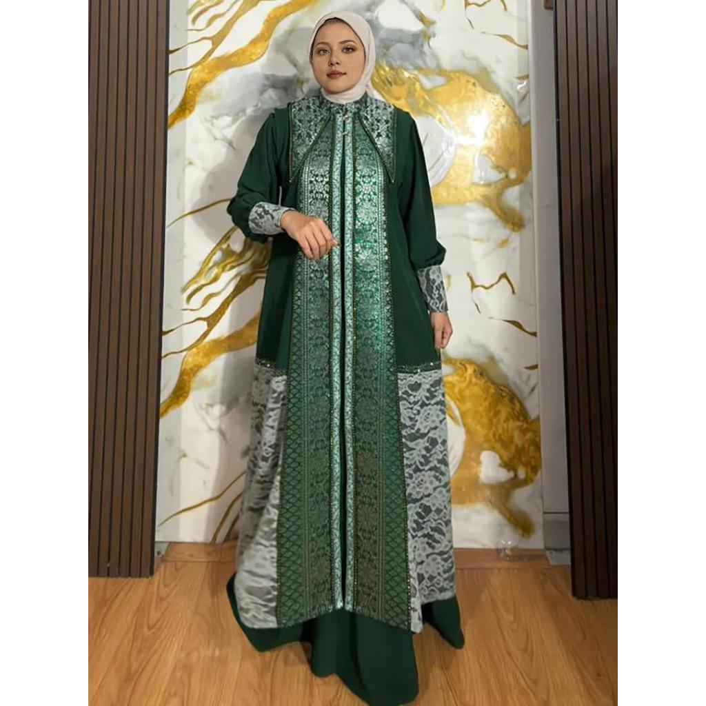 Gamis Terbaru Set Outer Terpisah Luxurious Kain songket Kekinian Up To LD 140