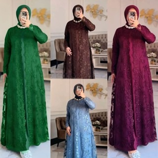 Baju Gamis Wanita Brokat Zellina Dress BC Size M L XL XXL XXXL LD 100-130 CM Bahan Velvet Mix Brukat
