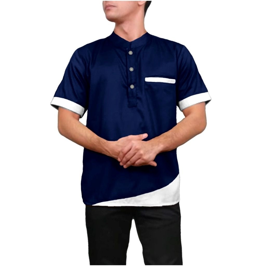 ESHAN - BAJU KOKO KURTA KOMBINASI 2 WARNA PRIA AYAH BAPAK BAPAK MUSLIM JUMBO LENGAN TANGAN PENDEK KA