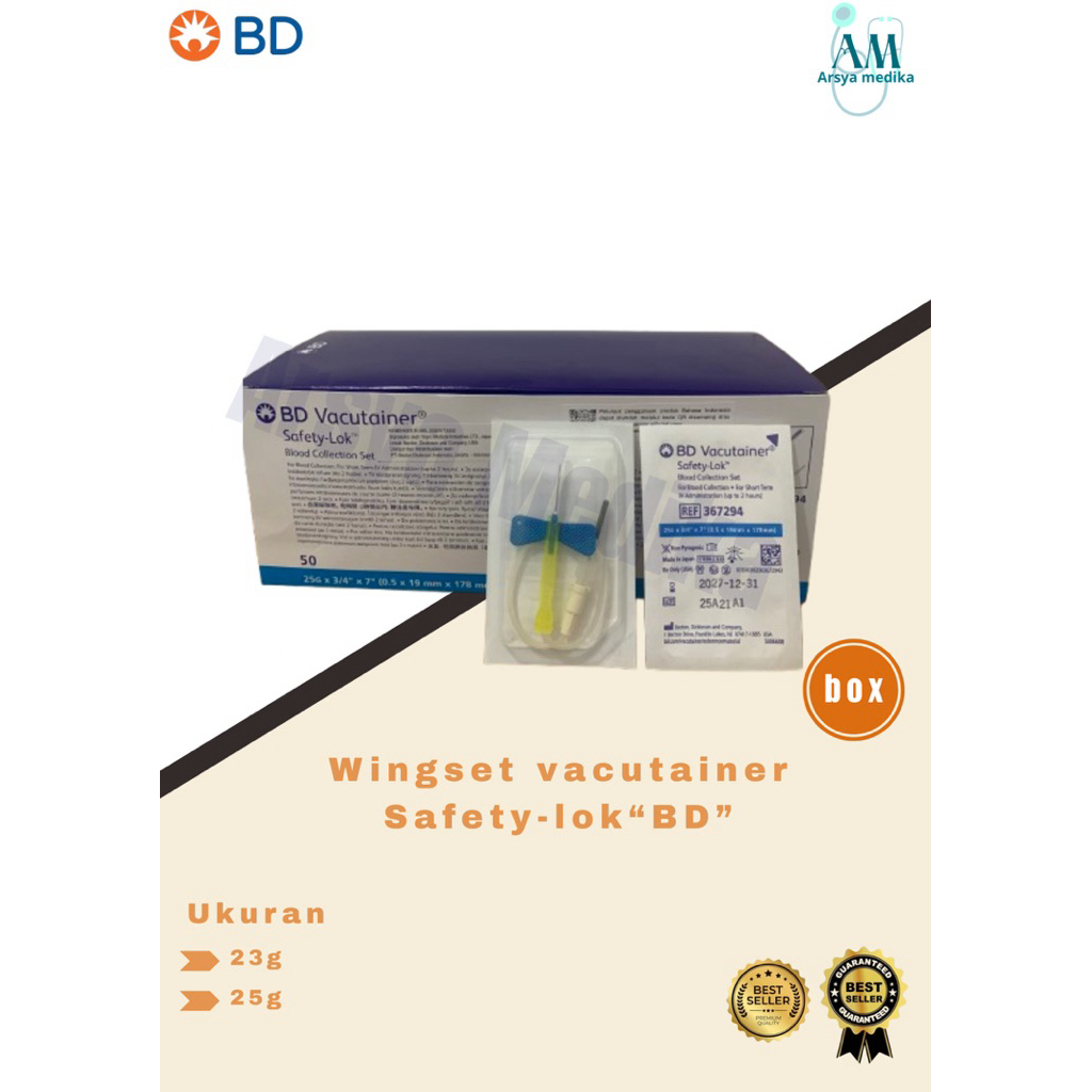 WingSet BD Vacutainer No 23 / 25 Harga / Box
