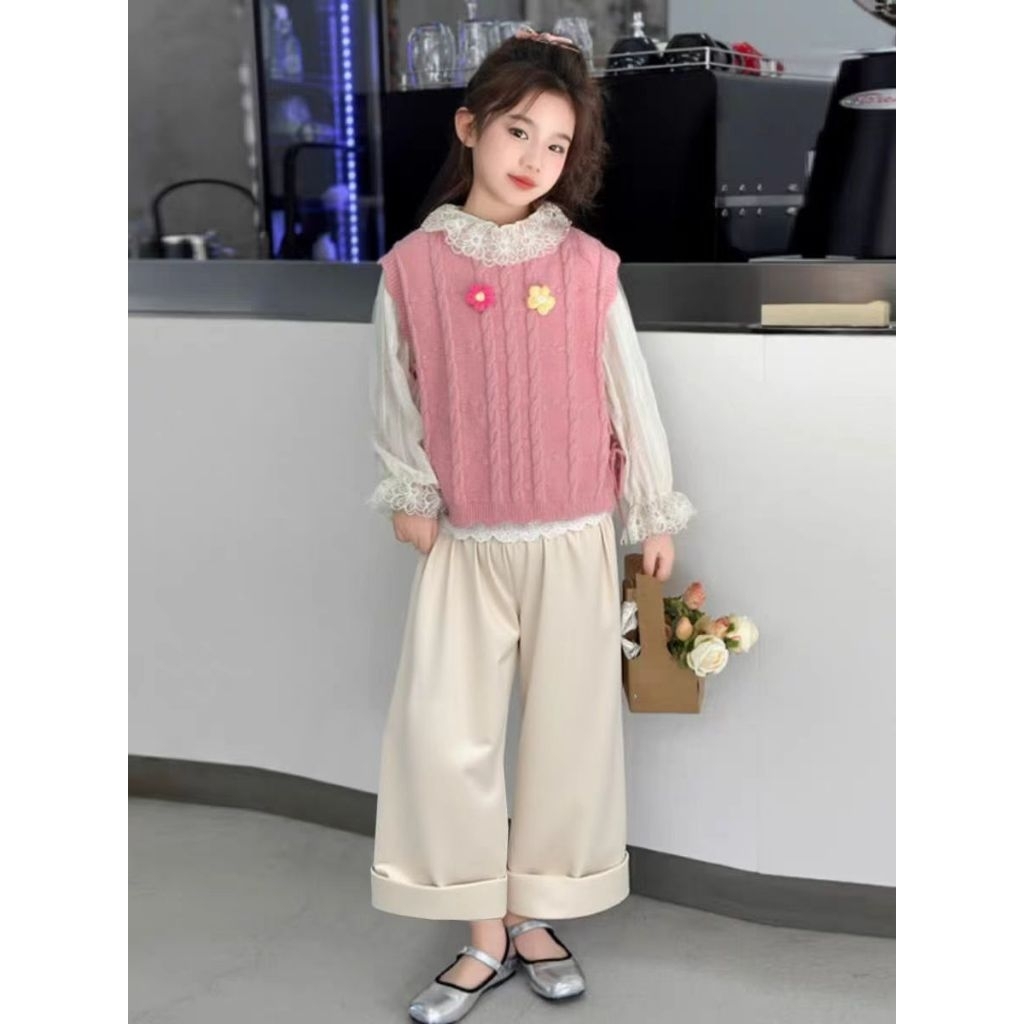 FV-013 SETELAN BAJU PANJANG 3IN1 ANAK PEREMPUAN IMPORT USIA 8-13 TAHUN SETELAN BAJU ATASAN BLOUSE TU