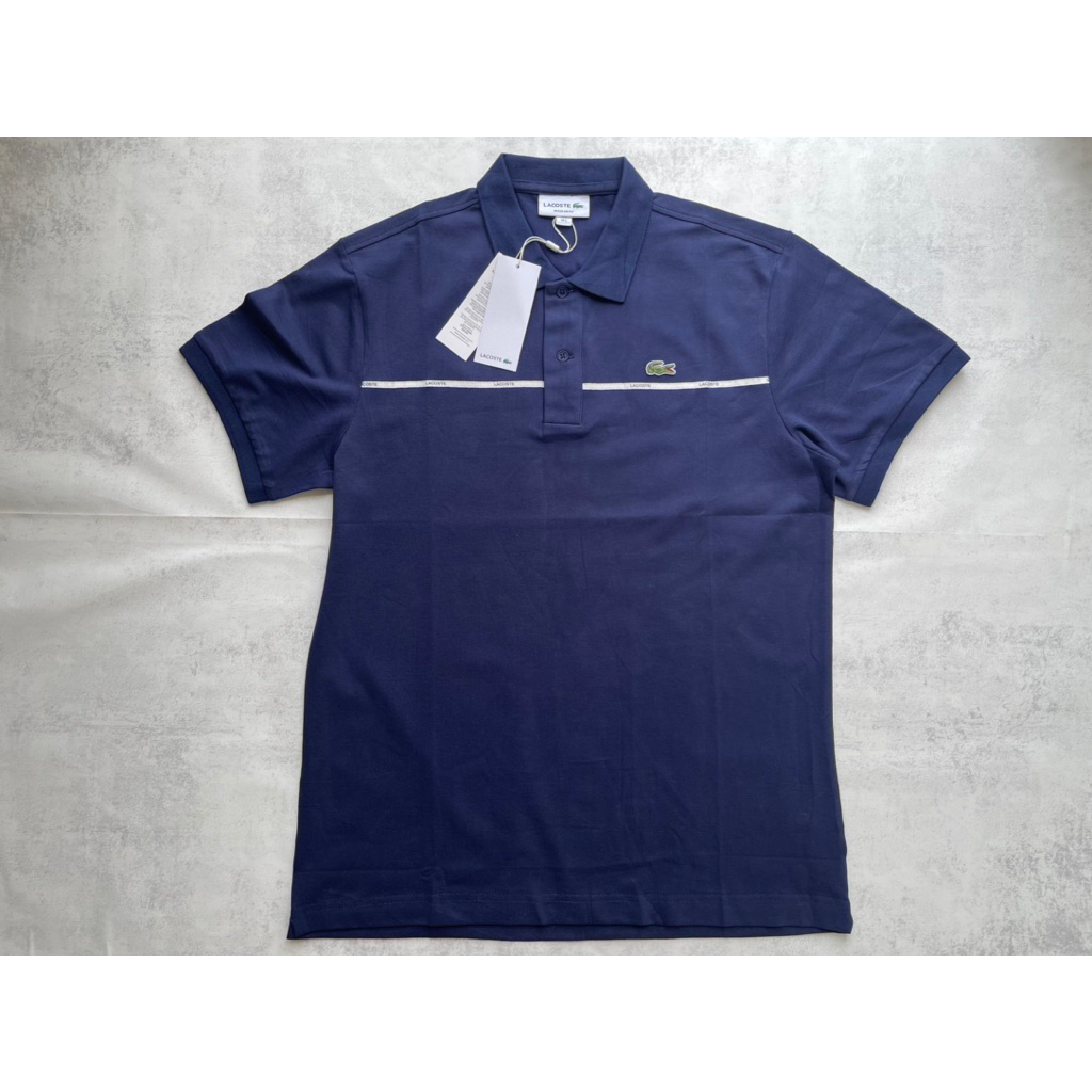 Kaos Polo Lacoste Navy Strip White