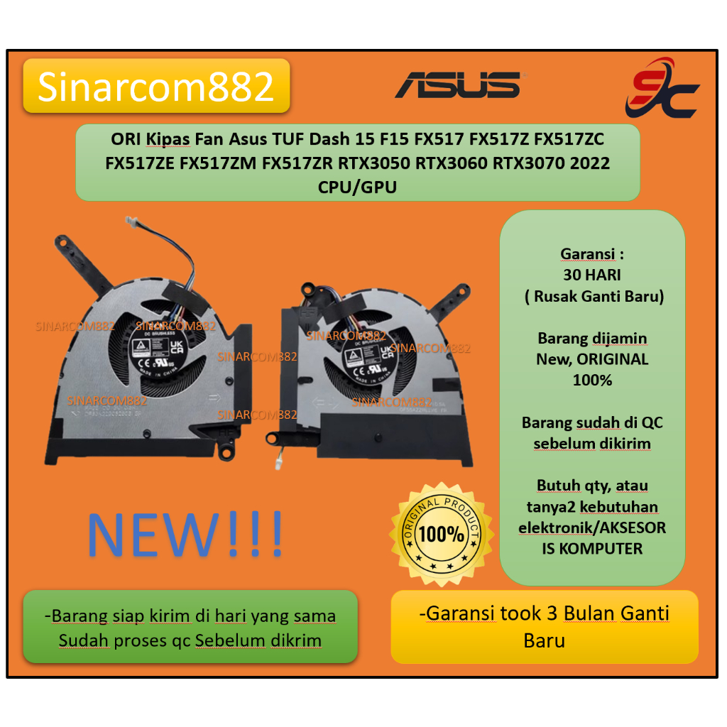 ORI Kipas Fan Asus TUF Dash 15 F15 FX517 FX517Z FX517ZC FX517ZE FX517ZM FX517ZR RTX3050 RTX3060 RTX3