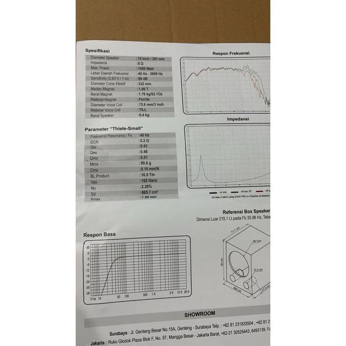 Speaker ACR 15Inch 15750 Black New // Speaker ACR 15in 15750 1000 Watt Original