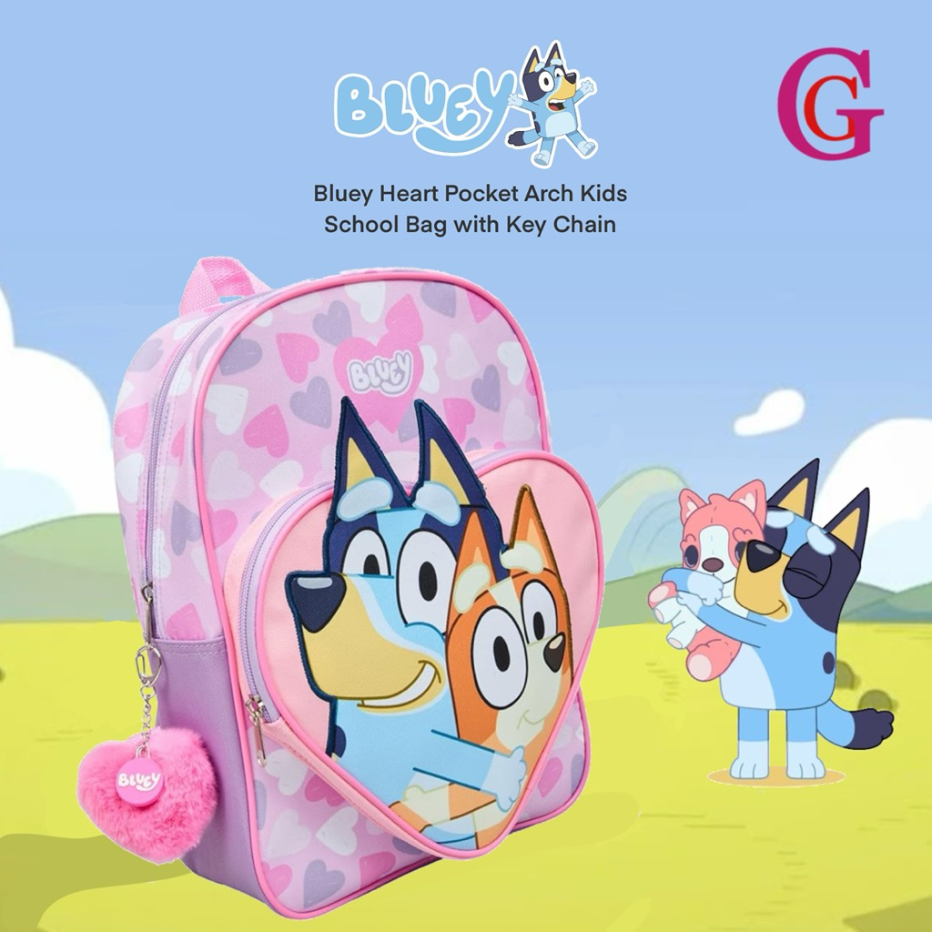 BLUEY HEART SHAPED FRONT POCKET SCHOOL BAG | BLUEY BAG | TAS BLUEY | TAS RANSEL BLUEY | TAS SEKOLAH 