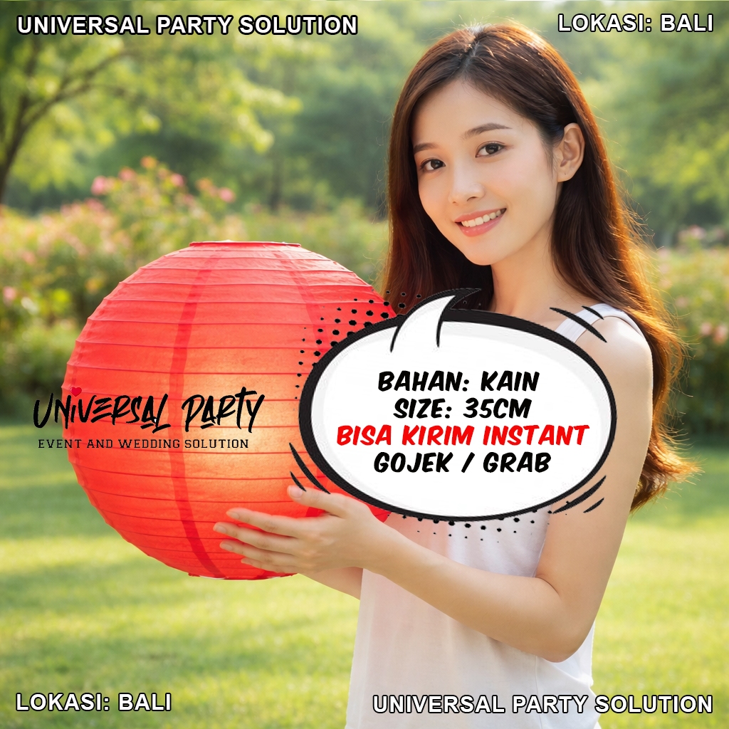 LAMPION KAIN 35CM MERAH - LAMPION KAIN 14INCH - LAMPION IMPORT