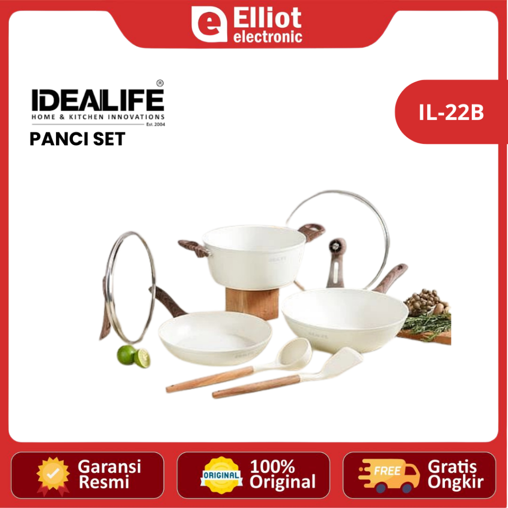 IDEALIFE Panci Set IL-22B Panci Marbel Set Peralatan Masak Granit Anti Lengket