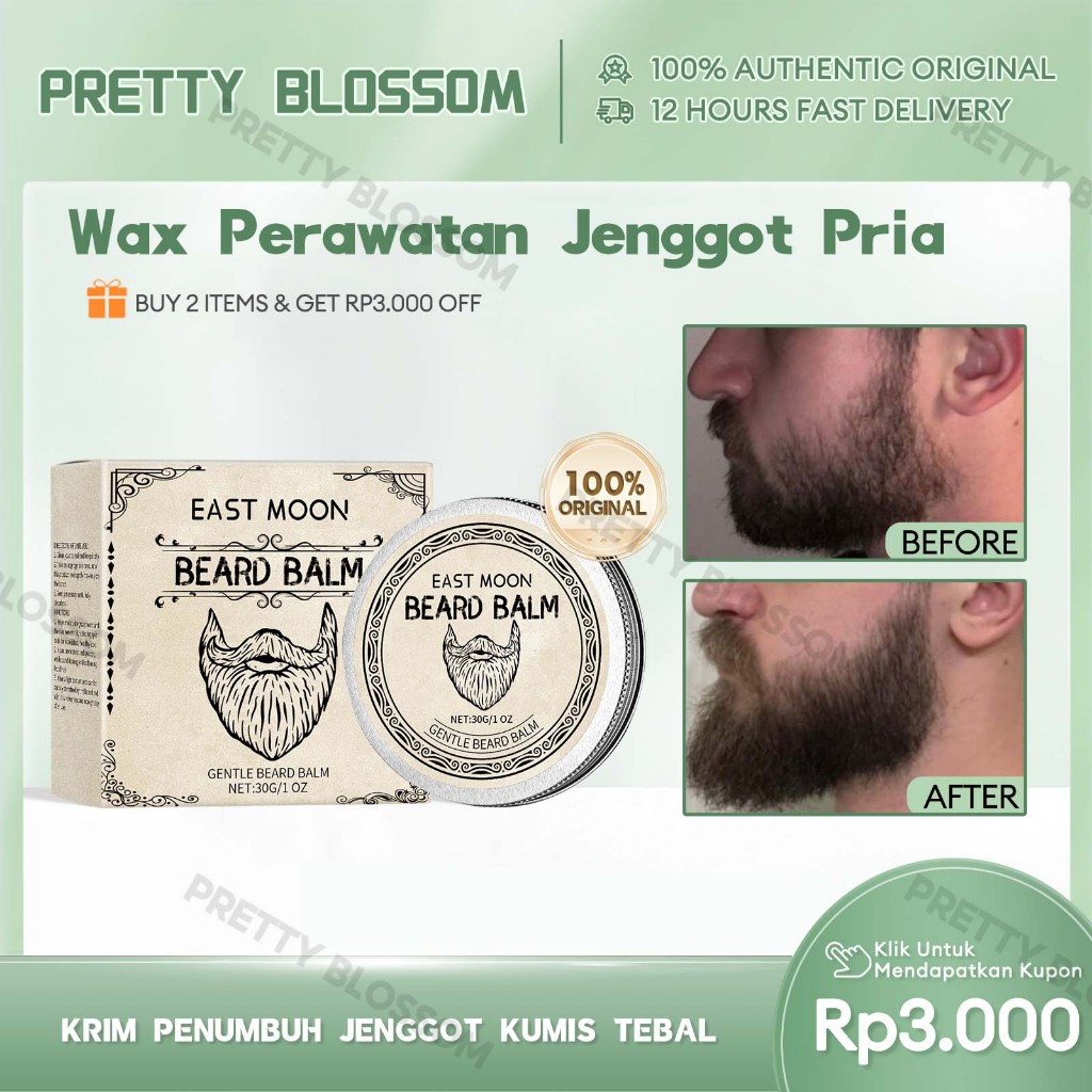 East Moon Wax Perawatan Jenggot Pria 30g Krim Penumbuh Jenggot Kumis Tebal Cegah Kusut Kuatkan Rambu