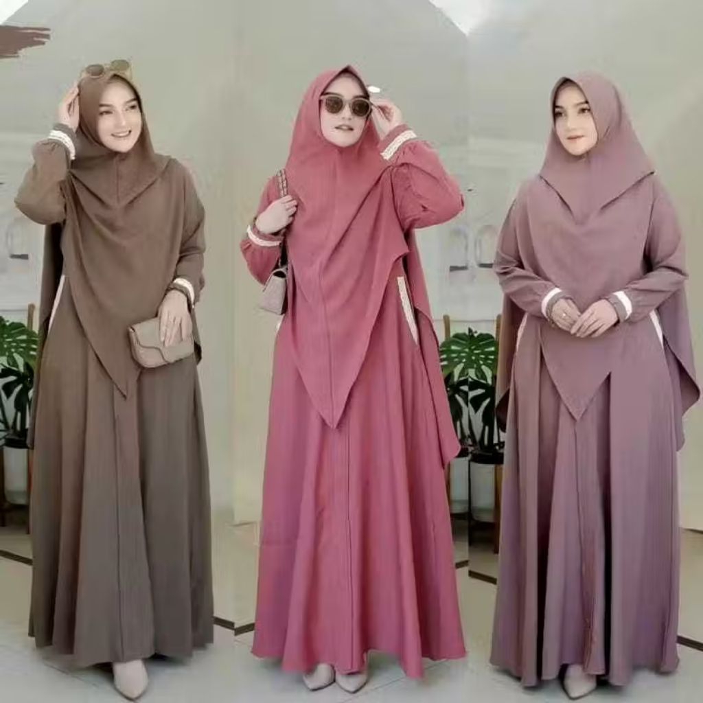 Gamis Azzahra Syar'i Set Hijab Bahan Crinkle Airflow Premium Produk Terlaris
