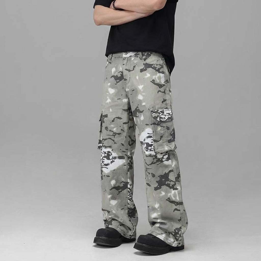 Celana cargo pria panjang gombrong Korean style casual baggy pants unisex straight cut pants