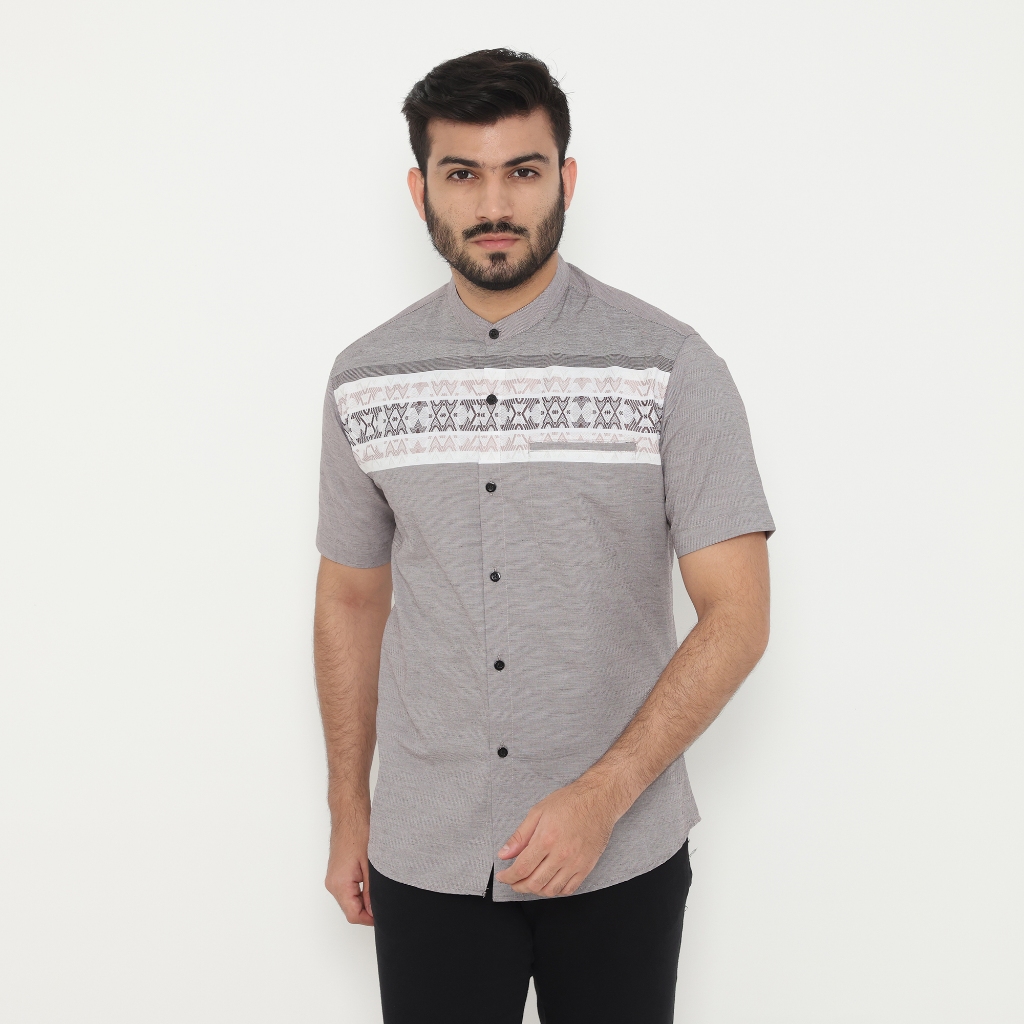 Dancus Baju Muslim Pria Baju Koko Motif Bordir Lengan Pendek Warna Cream OLRM345