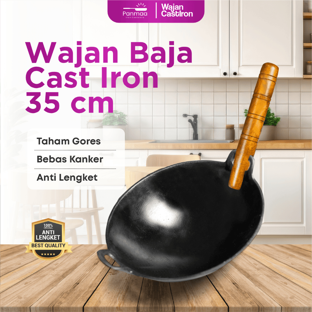 Wajan baja cor 14” (35cm) tebal/wajan nasi goreng bakmi/kuali besi cor/cast iron/wajan penggorengan