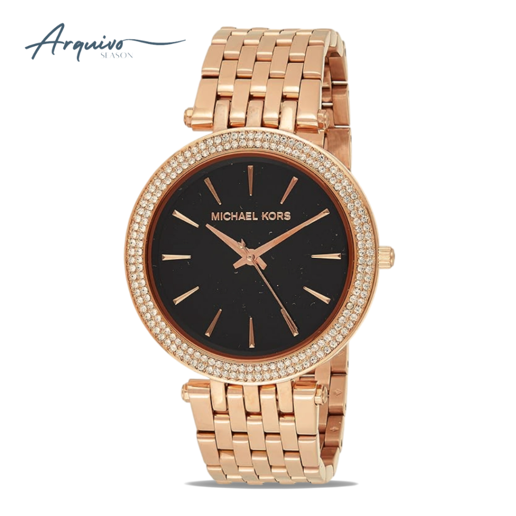 Jam Tangan Michael Kors Wanita Darci Rose Gold Stainless Steel Black Dial Mewah Casual Original MK34