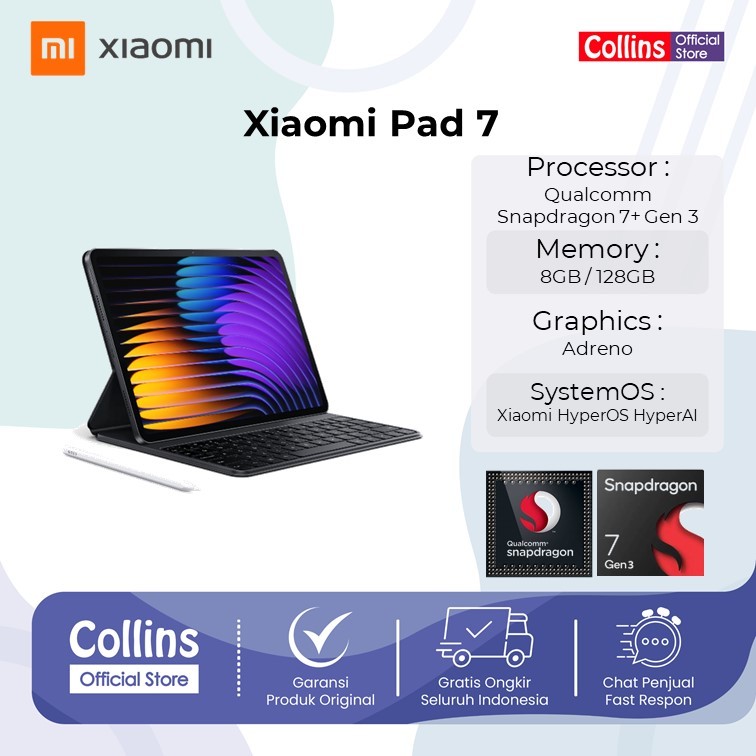 Xiaomi Pad 7 Tablet 11.2" 3.2K 144Hz Snapdragon 7+ Gen 3 RAM 8/12GB ROM 128/256GB
