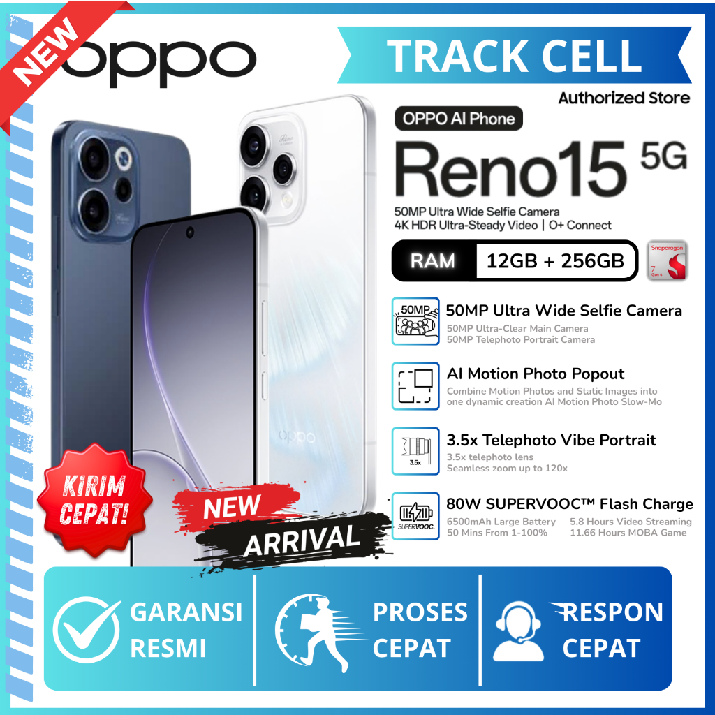 OPPO Reno 15 5G 8/256 12/256 HP Oppo Terbaru 2026 100% Original Garansi Resmi