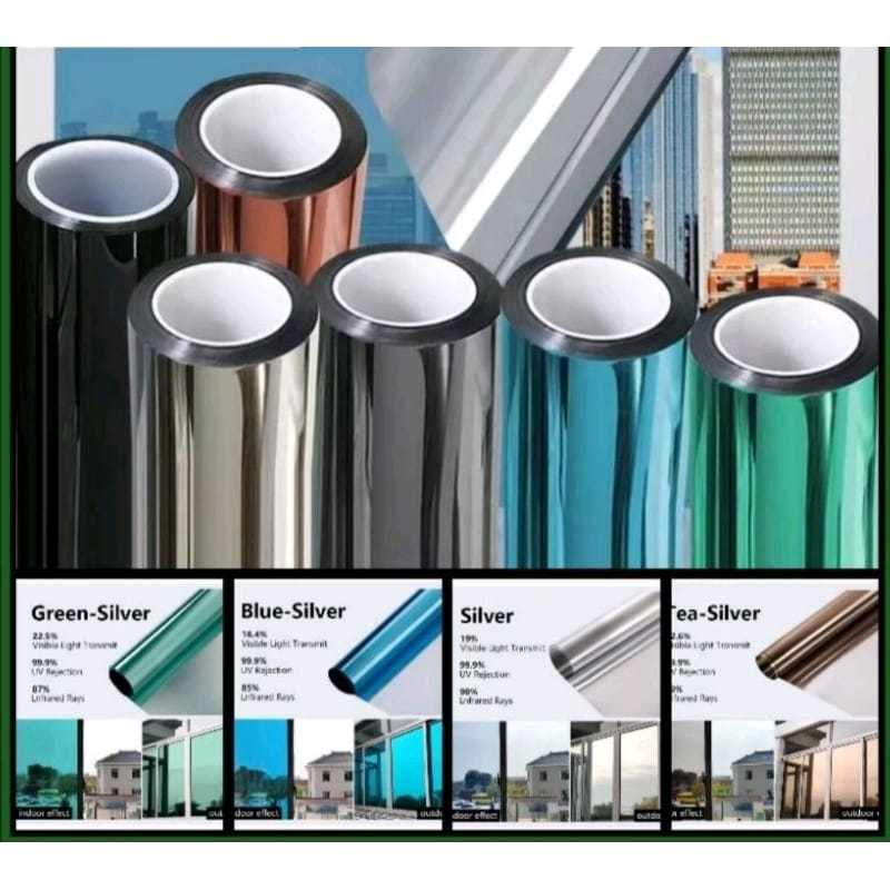 Kaca Film One Way Cermin Stiker Kaca Rumah Menolak Panas Warna Silver Biru Hijau Gold Hitam