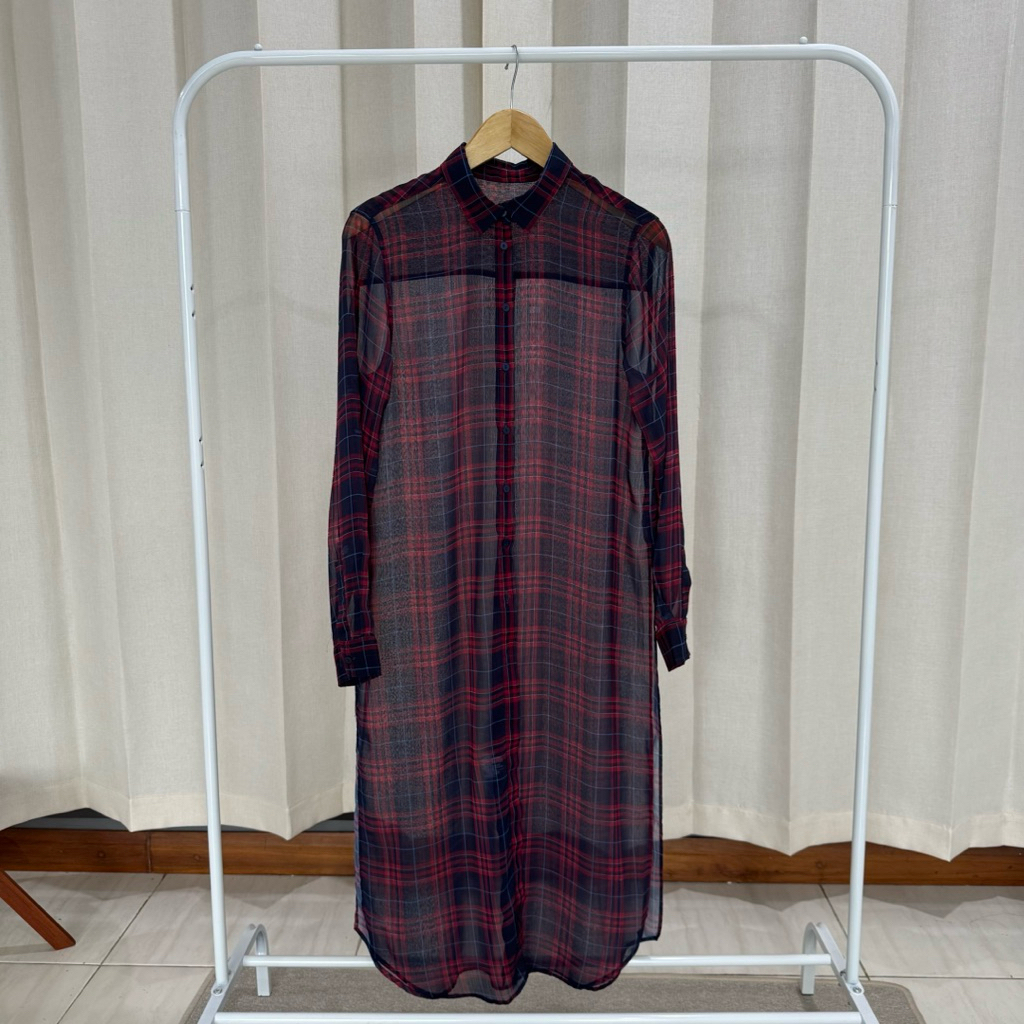 ZARA PLAID SHEER LONG SHIRT