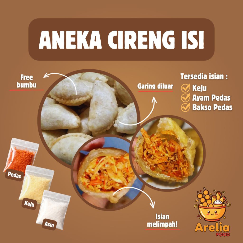 Arelia Food | Aneka Cireng Isi Ayam Suwir Pedas | Cireng Isi Keju Lumer Full Isian | Cireng Mercon V