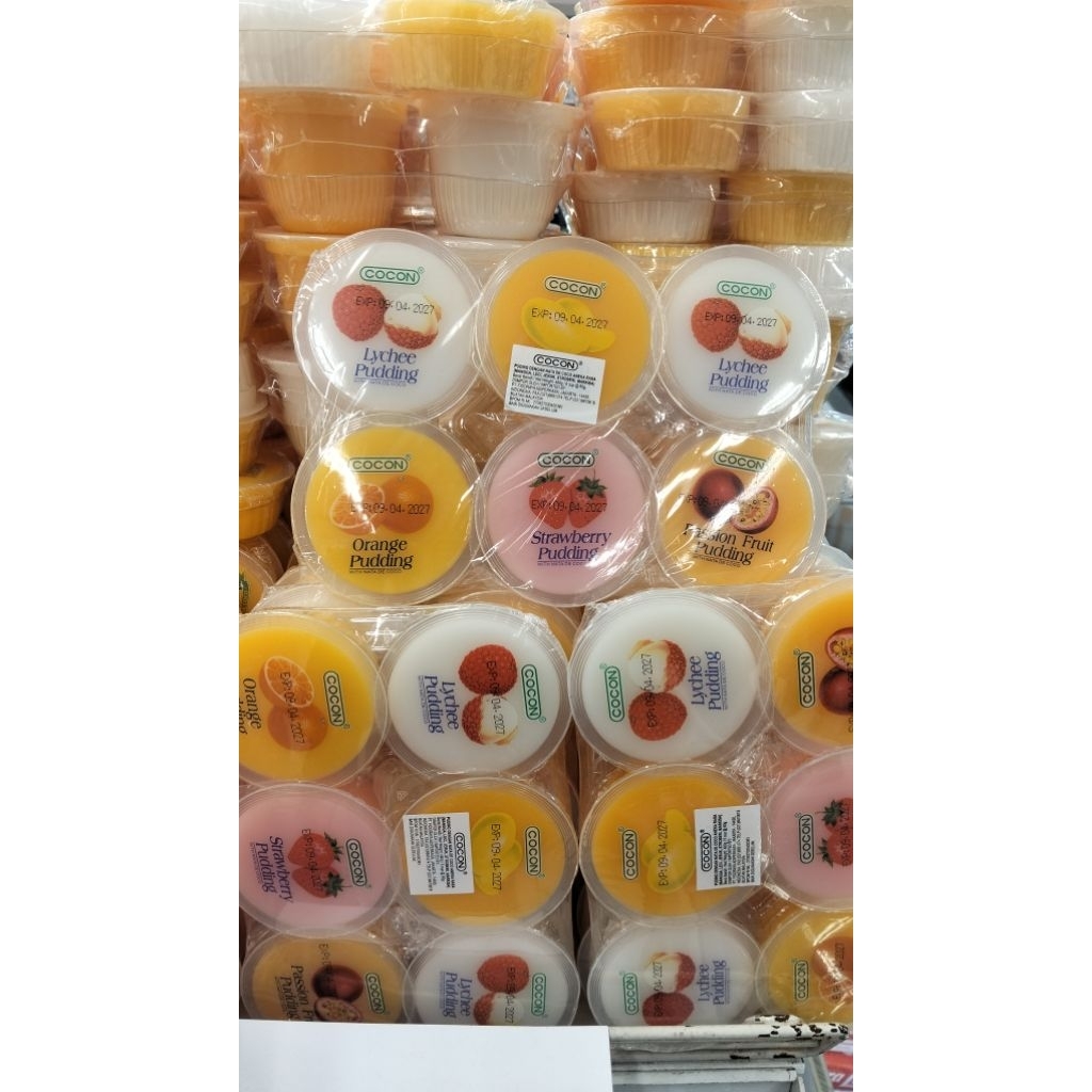 Puding dengan nata de cocon aneka rasa(mangga,leci,jeruk, stroberi,markisa)6 cup x80gram