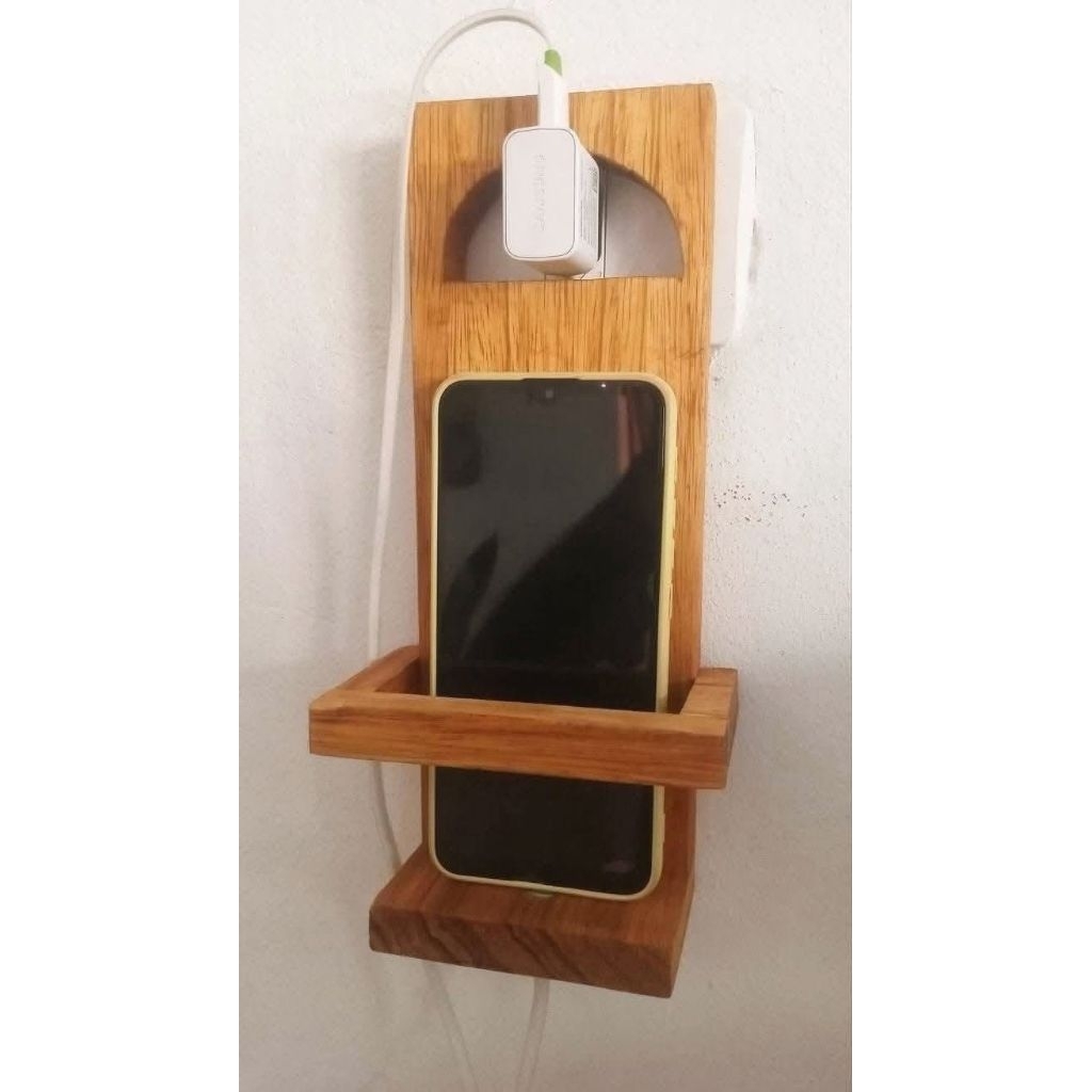 Gantungan kayu cas HP holder dinding universal