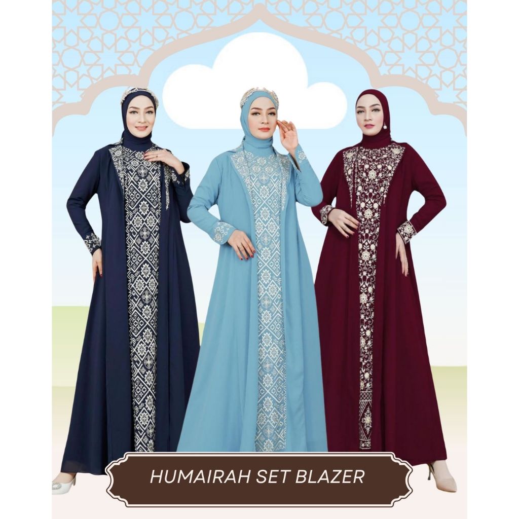LARFA Exclusive Humairah Set – Gamis Blazer Wanita Kekinian Bordir Kerancang Mewah (M–XXXL)