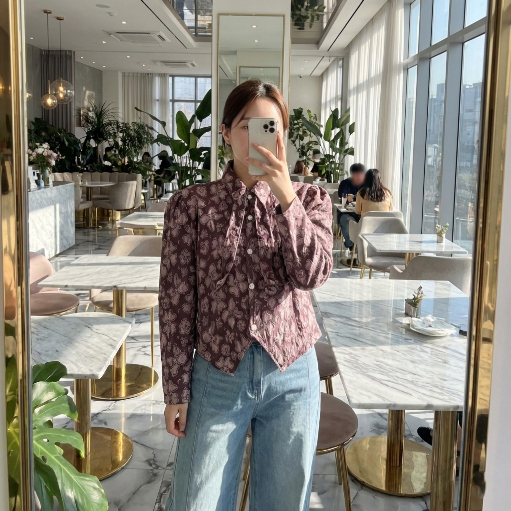 Flower Blouse Long Sleeve - Blazer Wanita Korean Look - Atasan Wanita  Casual Trendy Motif Bunga Tim