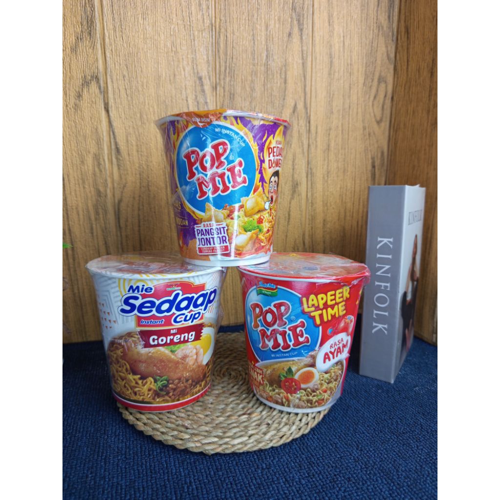 Paket 3 pcs (Pop Mie Pangsit Pedas Dower Cup + Pop Mie Ayam Cup + Mie Sedap Goreng Cup)