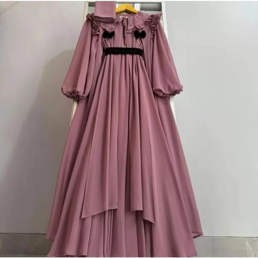 MALIKAA- Chalisa Dress Muslimah Ceruty Babydoll 2in1 Gamis Set Outer Rompi Kekinian Terbaru 2026