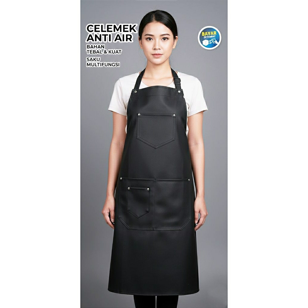 Apron Chef Anti air barbershop BBQ handmade Kulit sintetis waterproof murah