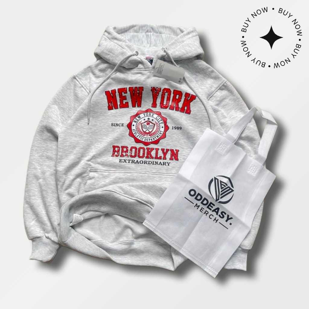 Sweater Hoodie Digital Print Flecee Cotton Tebal Lembut Nyaman Pria Wanita Motif New York Extraordin