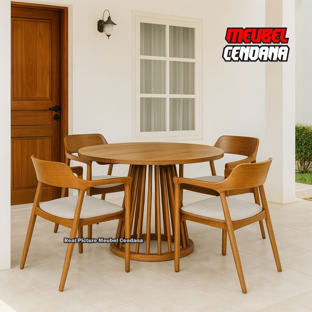 Meja Makan Minimalis 4 Kursi Meja Bundar Meja Makan Bulat Kayu Jati Kursi Makan Minimalis
