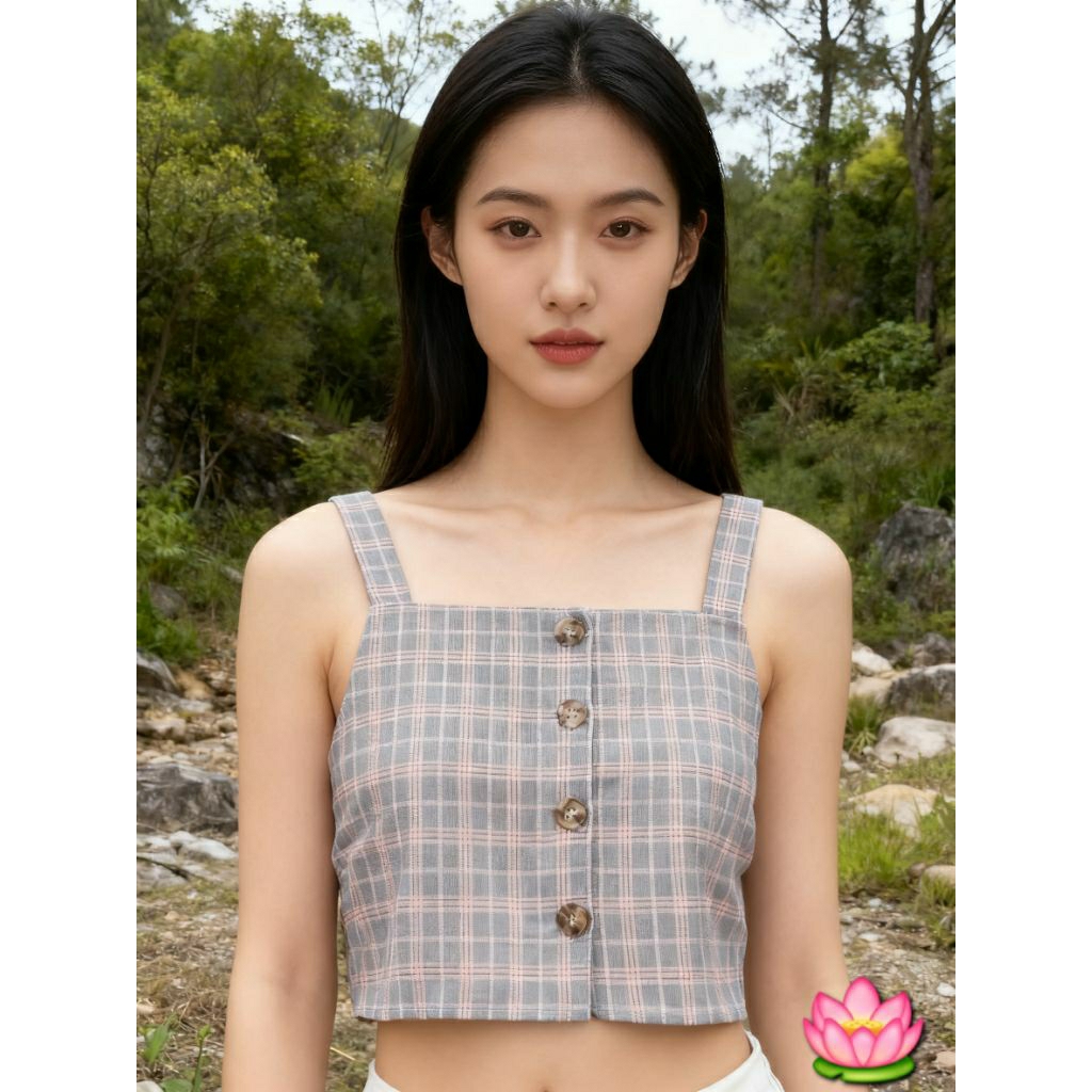 VEST TANKTOP CROP TOP KOTAK KOTAK KOREA ORIGINAL