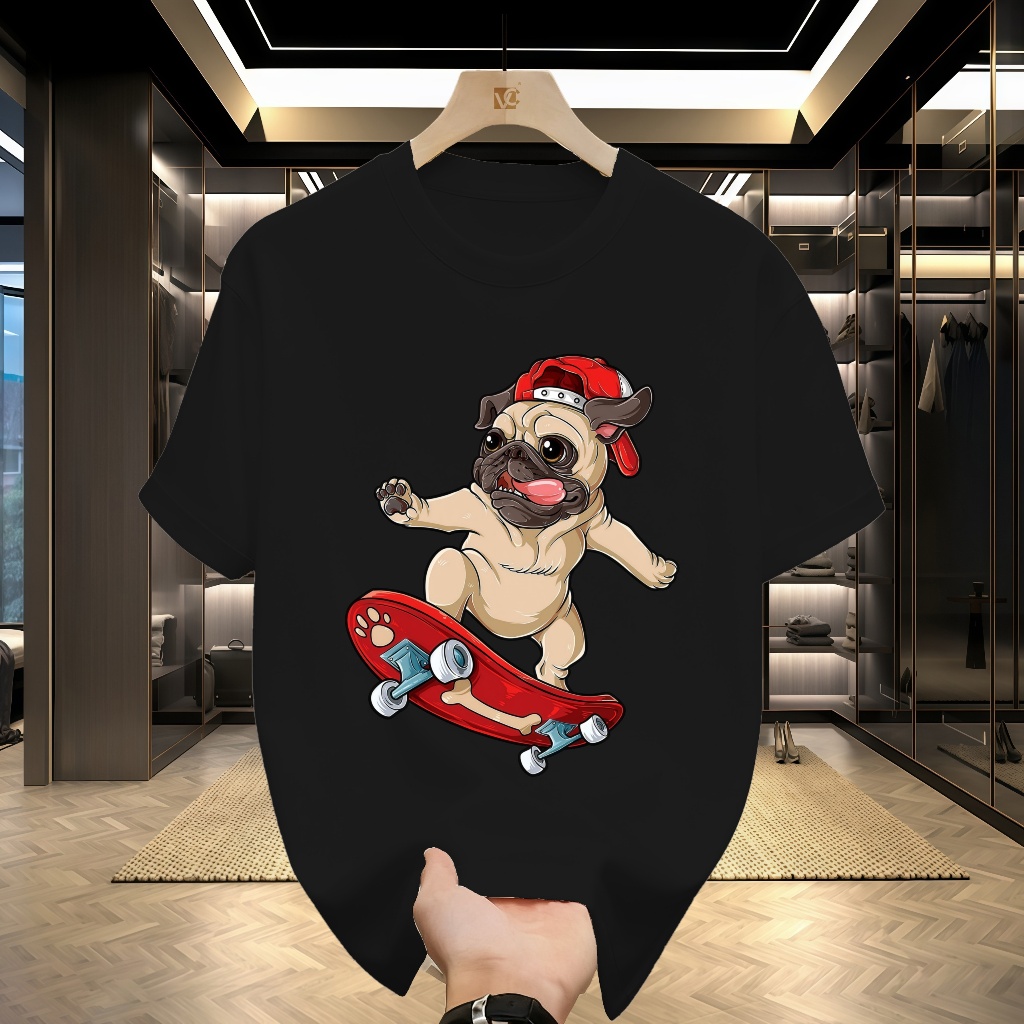 Pug Skateboard T Anak Anjing Skater Kaus Skateboard Kaos Grafis Pria