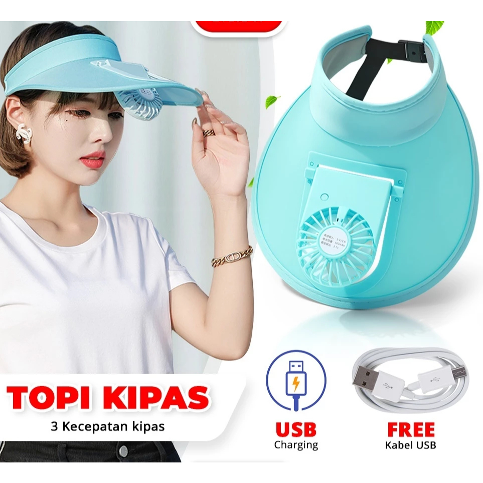 CAVING / Topi Kipas Angin Traveling USB Pantai Fashion Portable Mini Fan Hat Topi Anti Panas